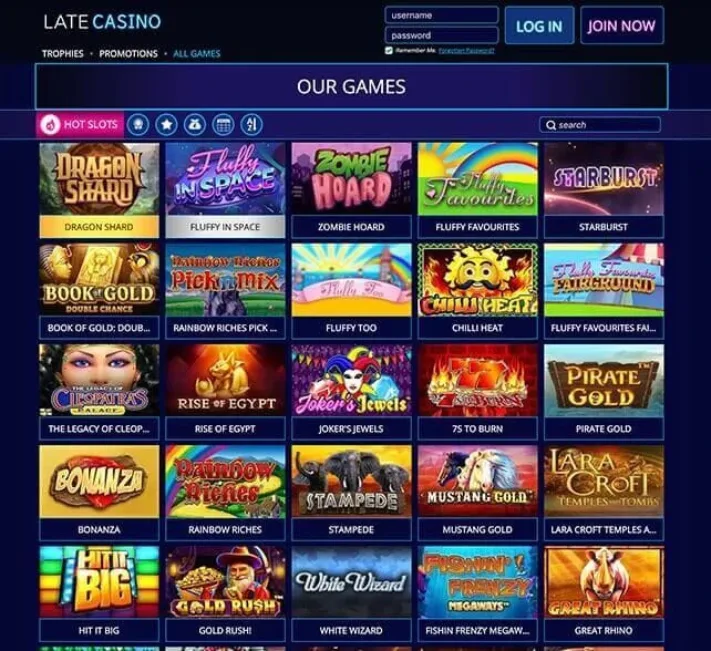 Late Casino Games Selection