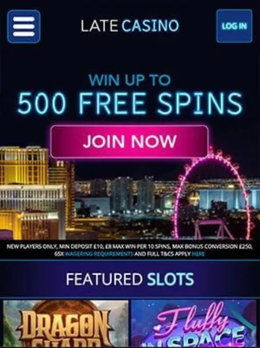 Late Casino Homepage on Mobile