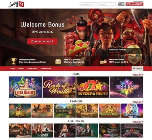 Lucky 31 Casino Homepage