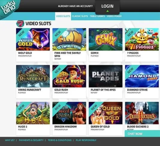 Lucky Dino Casino Games Selection