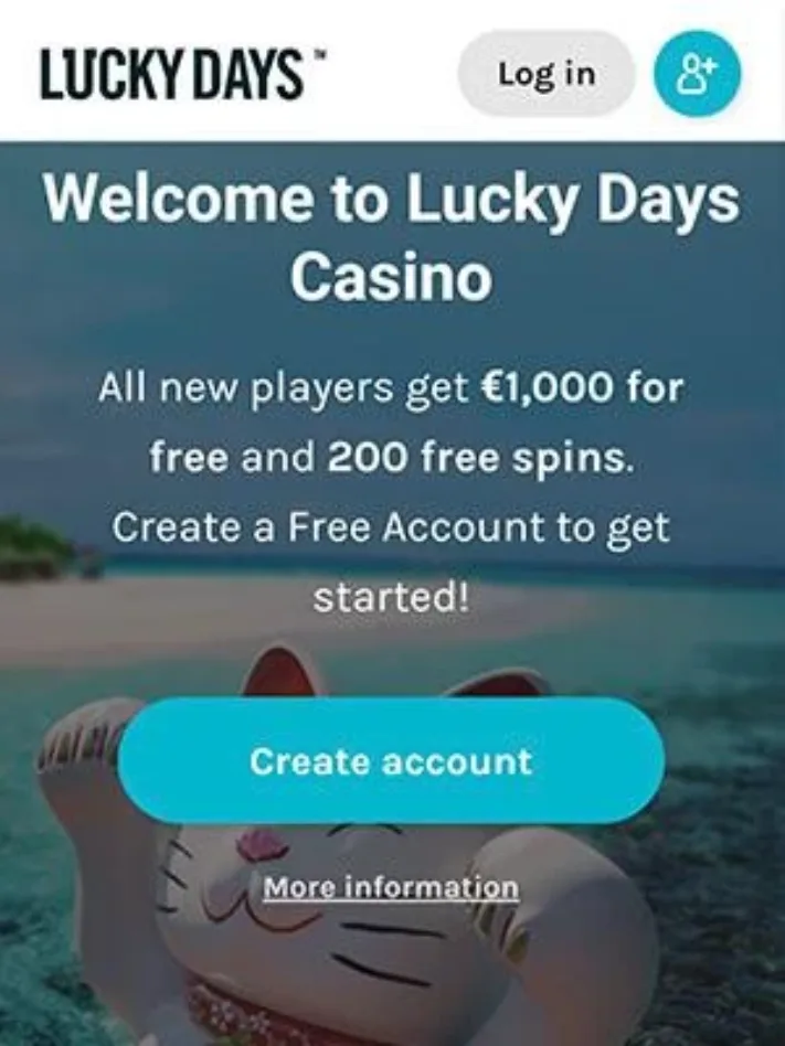 Lucky Days mobile homepage