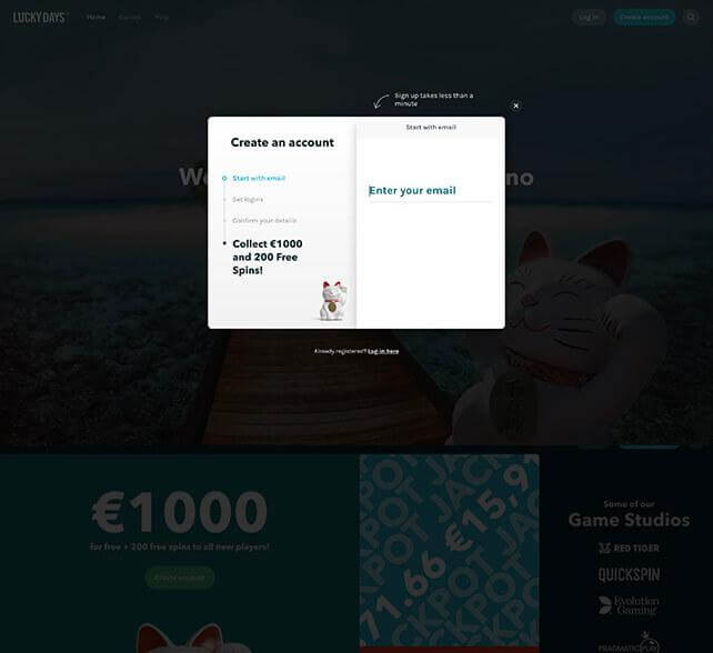 Sign up to Lucky Days Casino