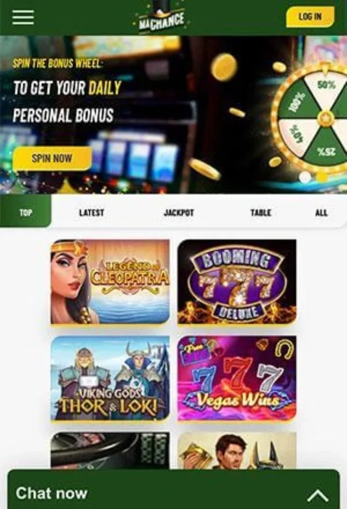 MaChance Casino Mobile Screen