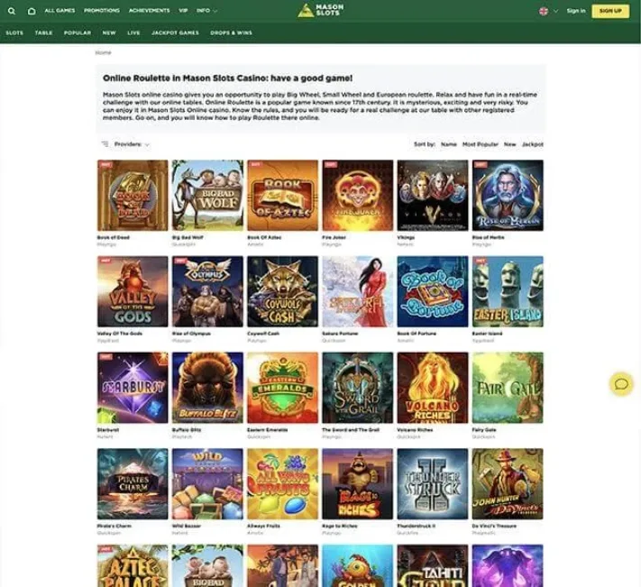 Mason slots games page