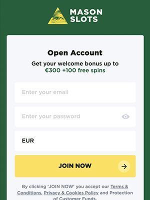 Mason Slots mobile sign up