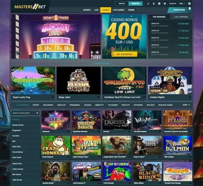 Masters Bet Casino Homepage