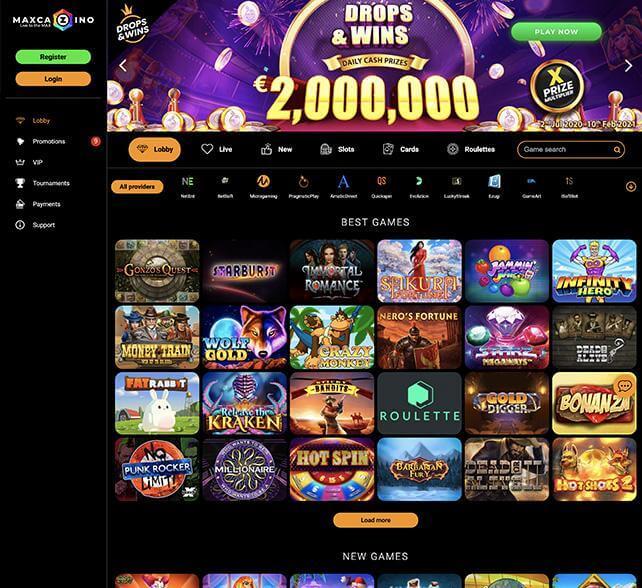 MaxCazino homepage