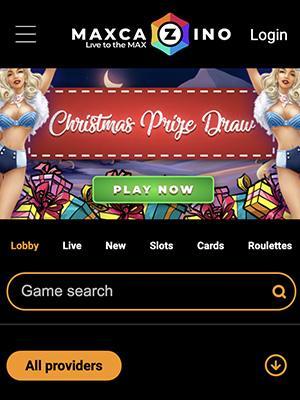 MaxCazino Mobile homepage
