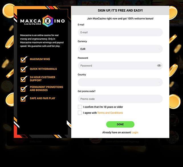 MaxCazino signup