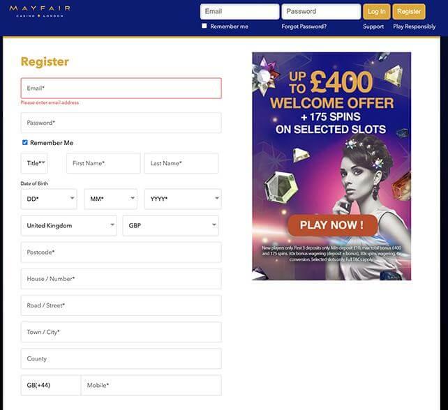 Mayfair Casino signup