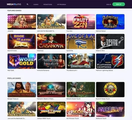 Mega Wins Casino Games Selection
