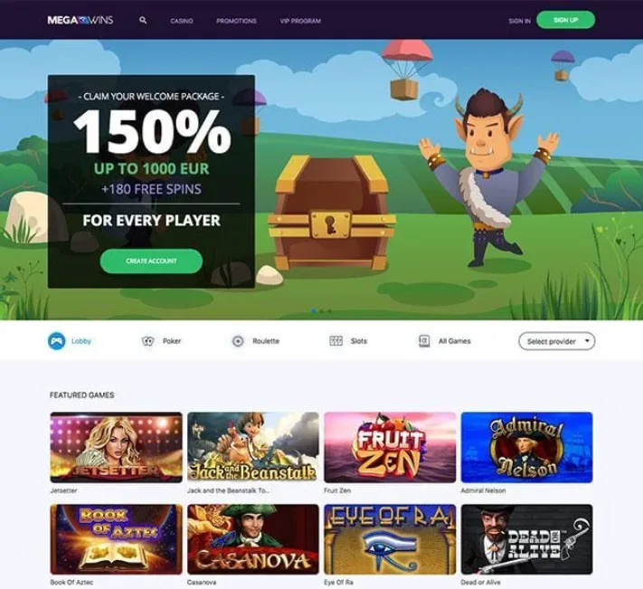 Mega Wins Casino Homepage