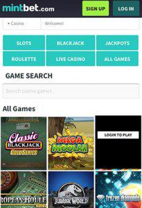 MintBet Casino Mobile Screen