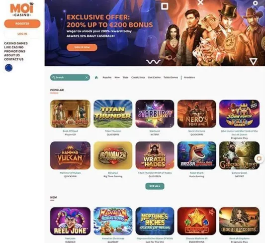 Moi Casino homepage