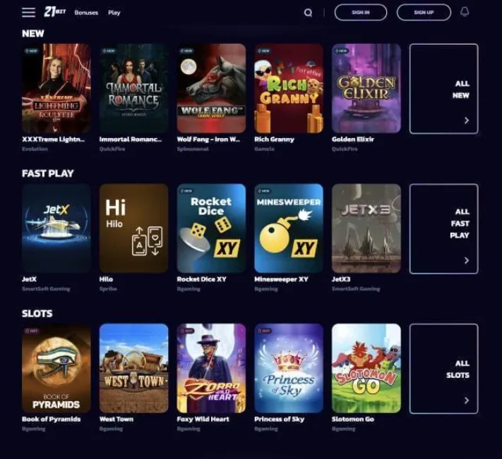 21bit Casino games