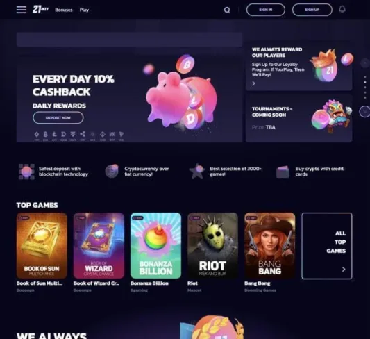 21bit Casino homepage