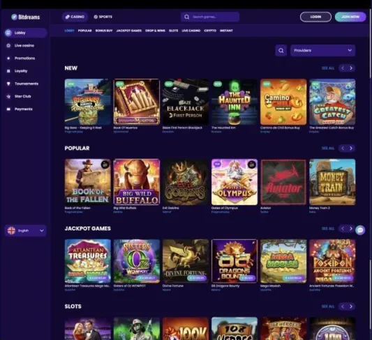 Screenshot of BitDreams Casino games