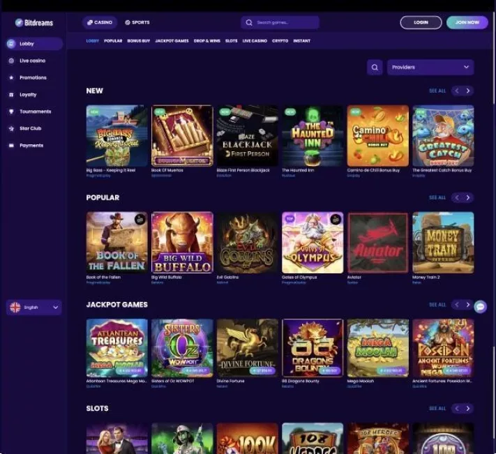 Screenshot of BitDreams Casino games
