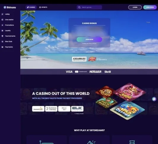 Screenshot of BitDreams Casino homepage