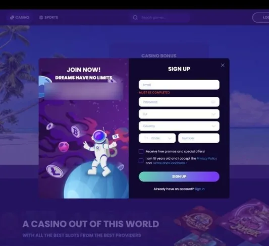 Screenshot of BitDreams Casino registration