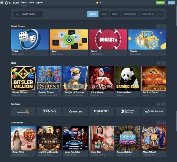Bitsler Casino games screenshot