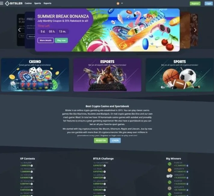 Bitsler Casino homepage screenshot