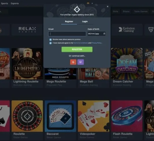Bitsler Casino registration screenshot
