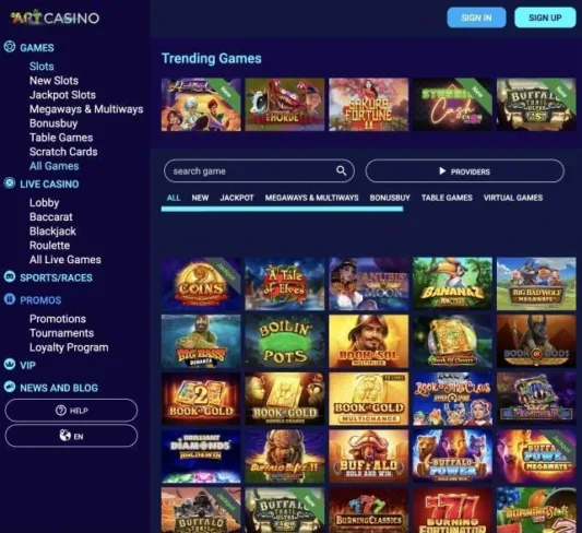 Screenshot of Art Casino games