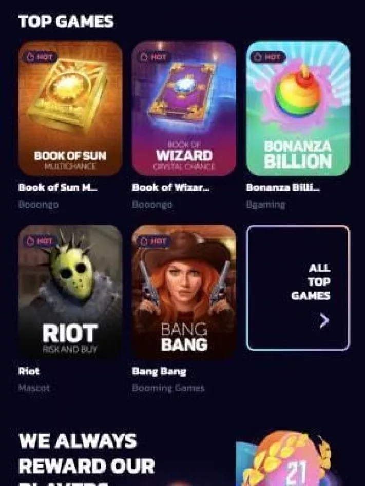 21bit Casino games on mobile