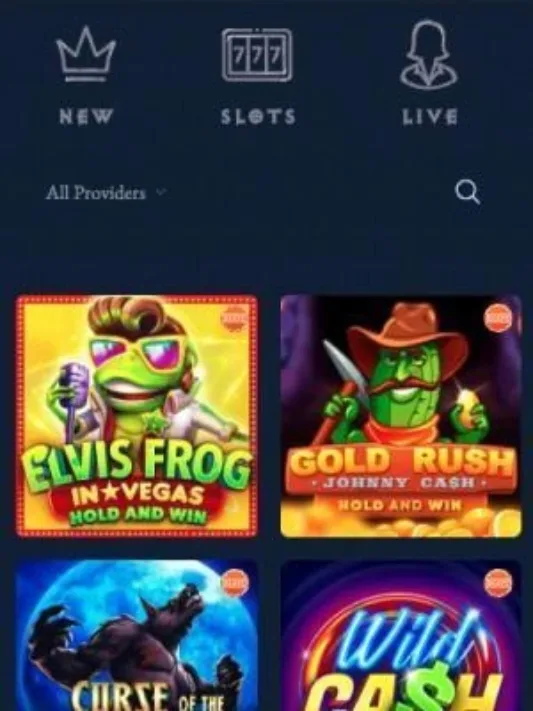Screenshot of Axe Casino games on mobile