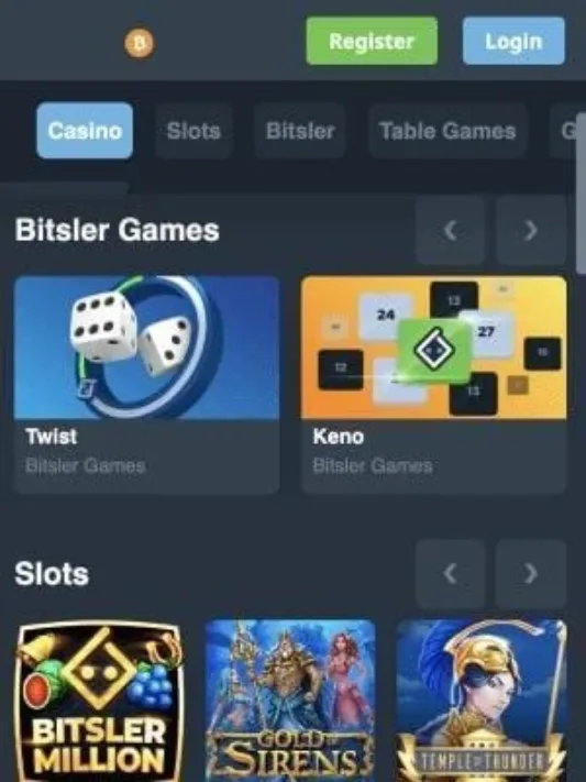 Bitsler Casino games on mobile screenshot