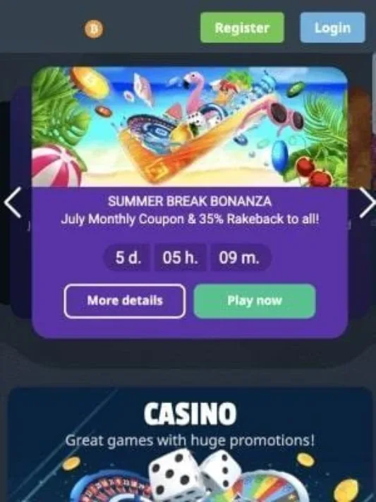 Bitsler Casino homepage on mobile screenshot