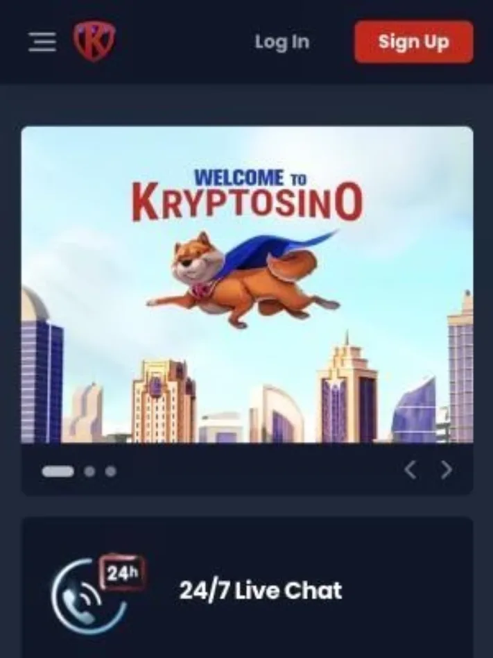 Kryptosino Homepage Mobile