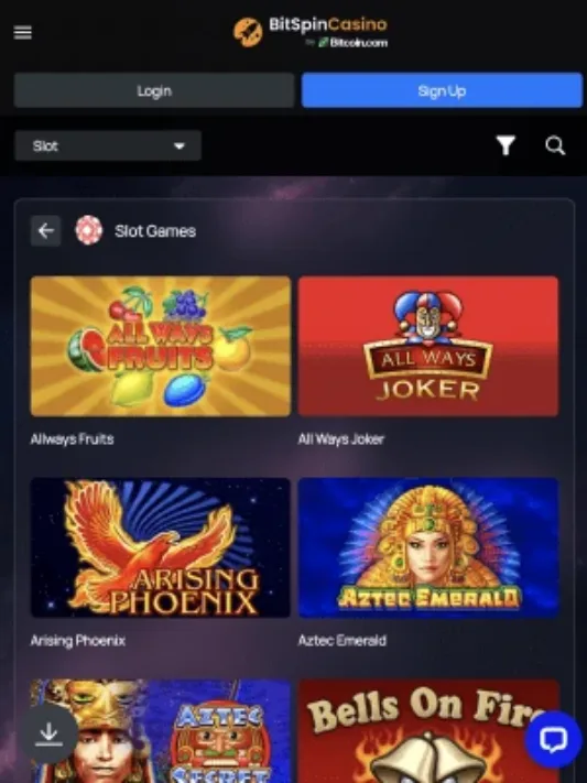 BitSpin Casino games on mobile