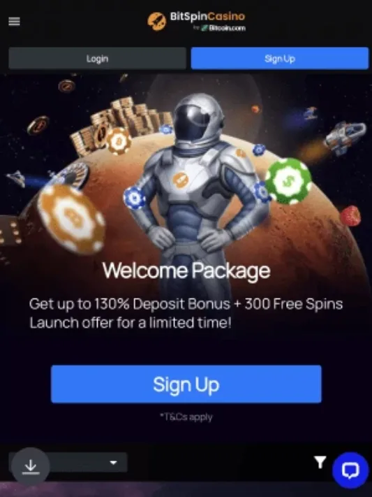BitSpin Casino homepage on mobile