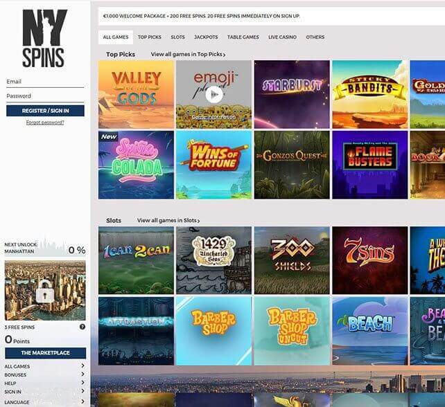 NY Spins Casino Games Screenshot