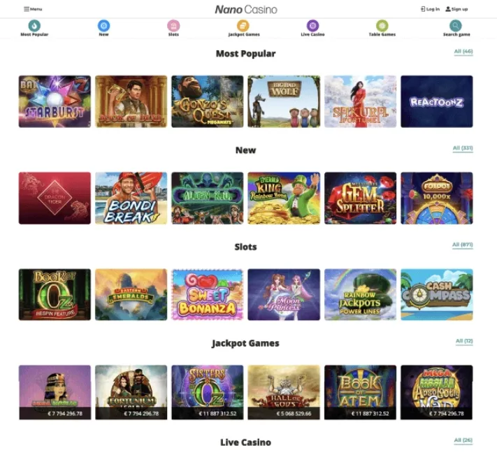 Nano Casino games