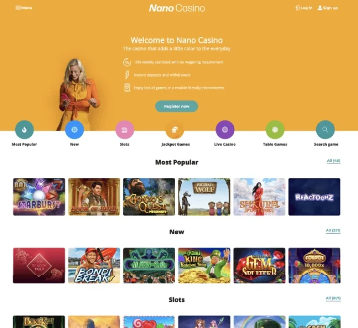 Nano Casino homepage