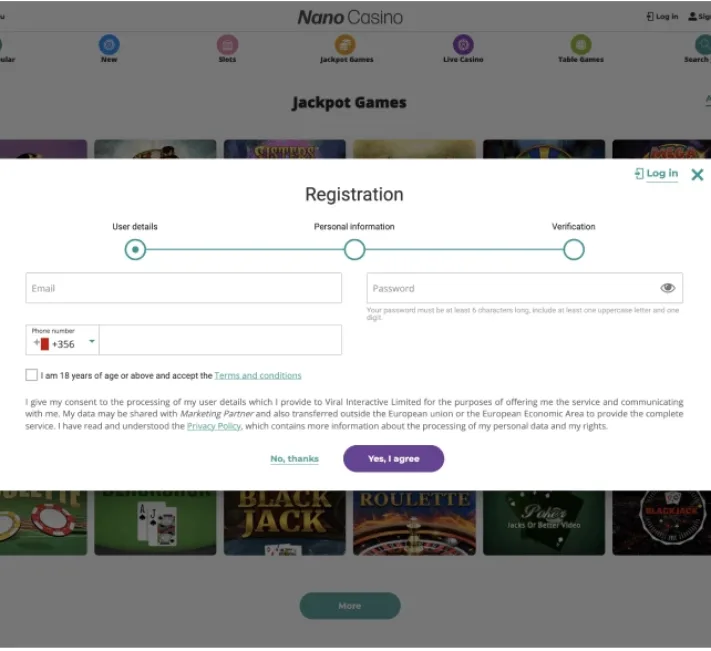 Nano Casino signup
