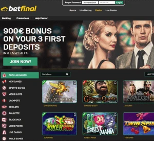 BetFinal Casino Homepage Screenshot