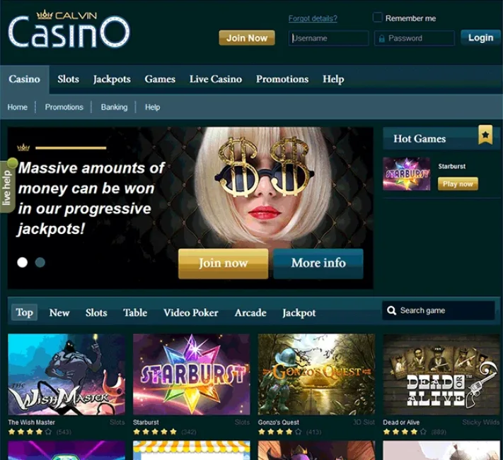 Calvin Casino Webpage