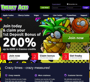Freaky Aces Casino Homepage Screenshot