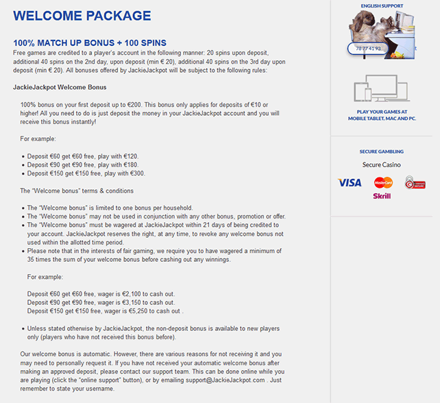 Jackie Jackpot Casino Welcome Package