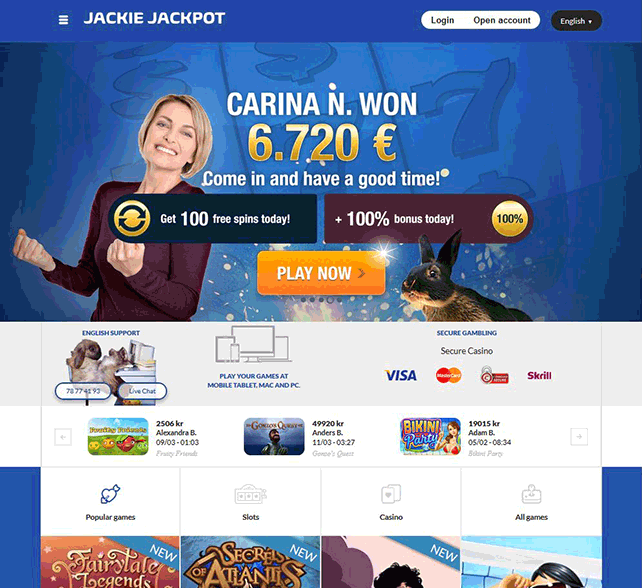 Jackie Jackpot Casino Homepage