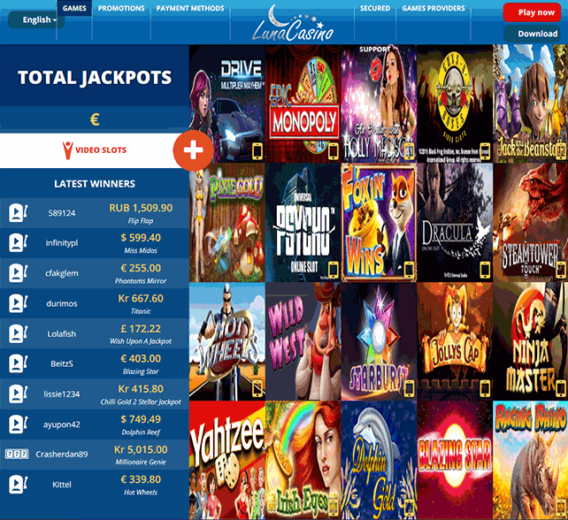 Luna Casino Games Selection