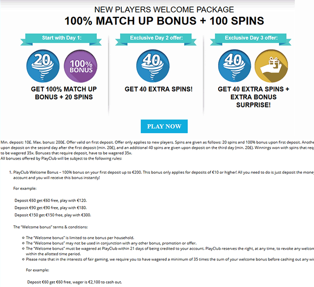 Play Club Casino Bonus
