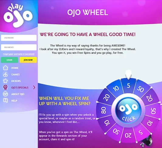 Play Ojo Casino Wheel
