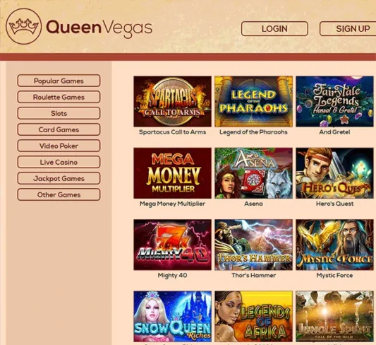 Queen Vegas Casino Games Selection