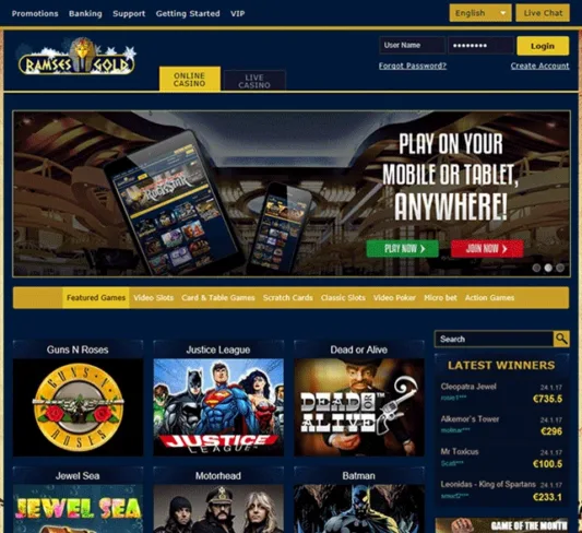 Ramses Gold Casino Front Homepage