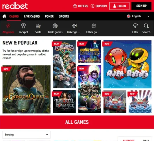 Red Bet Casino Homepage Front
